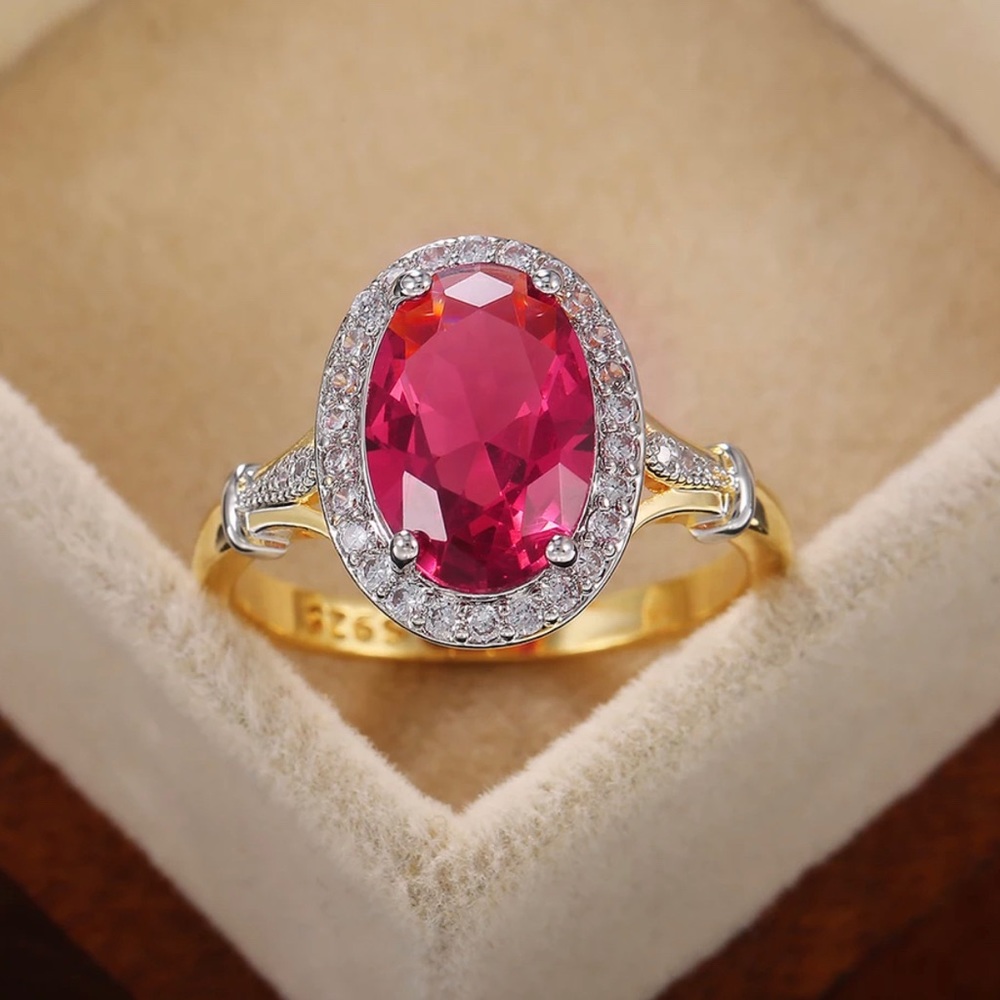 Ruby Zirconia Stone In Gold Plated Setting - image 3